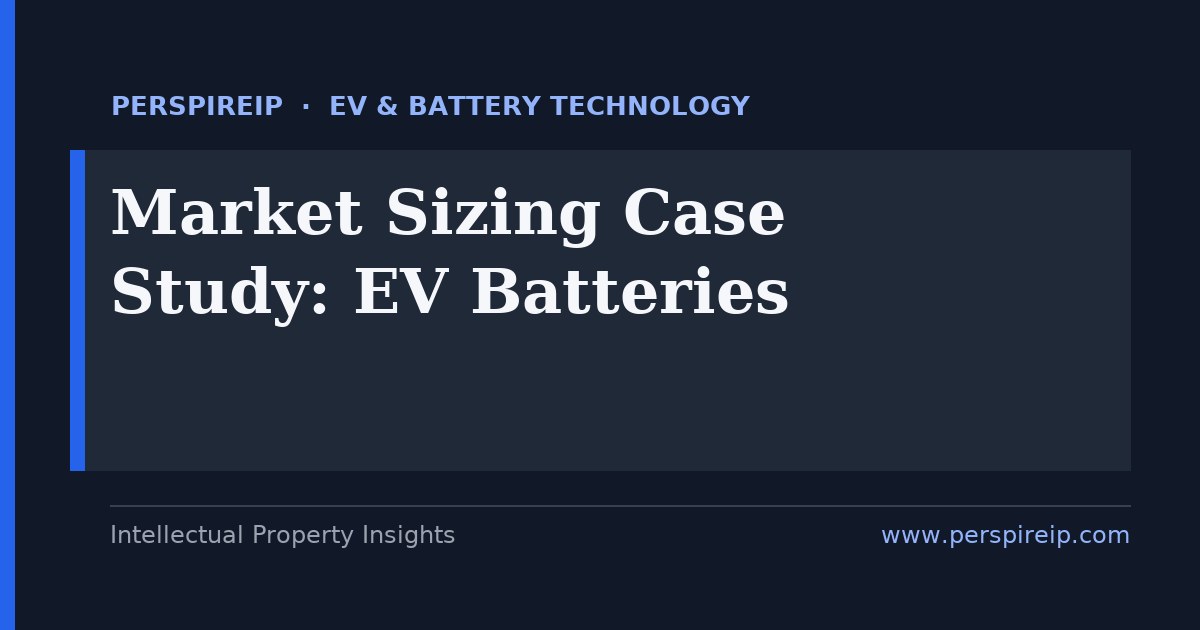 Market sizing case study for an EV battery technology, mapping GWh demand, falling pack prices and a Japan-led patent landscape