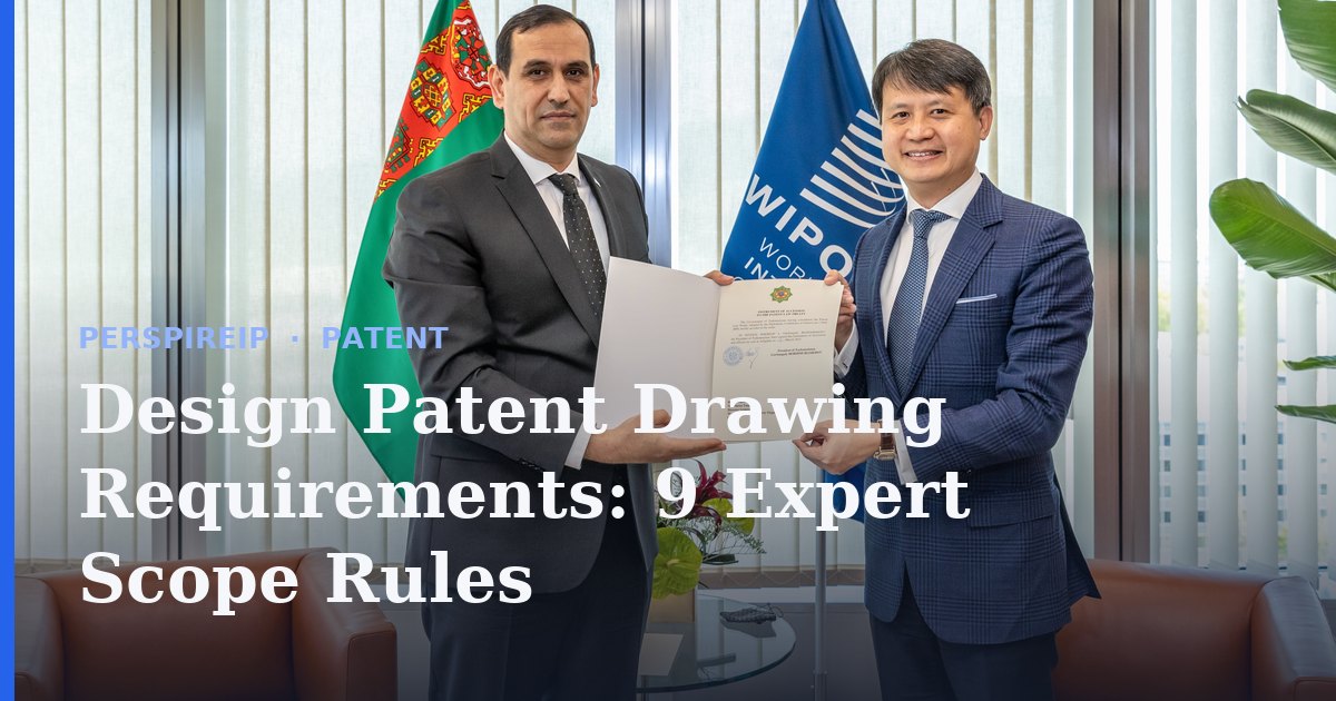Design patent drawing requirements reviewed on a drafting desk