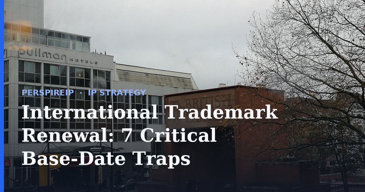 International trademark renewal docket board comparing base dates and renewal windows across the USPTO, EUIPO and WIPO registers