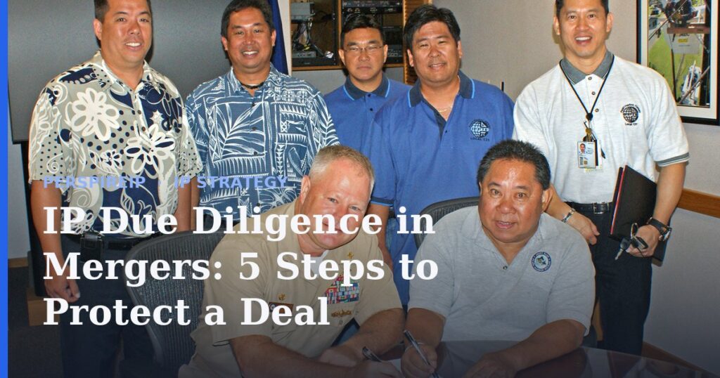 IP due diligence in mergers team reviewing a deal