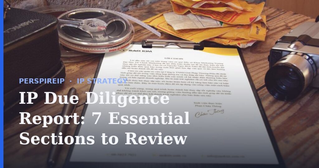 IP due diligence report on an attorney's desk during an acquisition