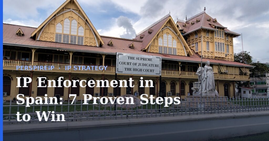 IP enforcement in Spain courtroom and legal documents