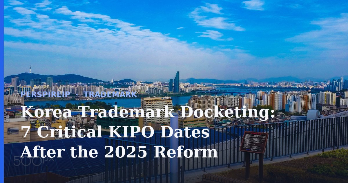 Korea trademark docketing calendar comparing the KIPO year-five instalment cliff, the 12-month renewal window and the 30-day opposition period against USPTO section 8 and section 9 dates