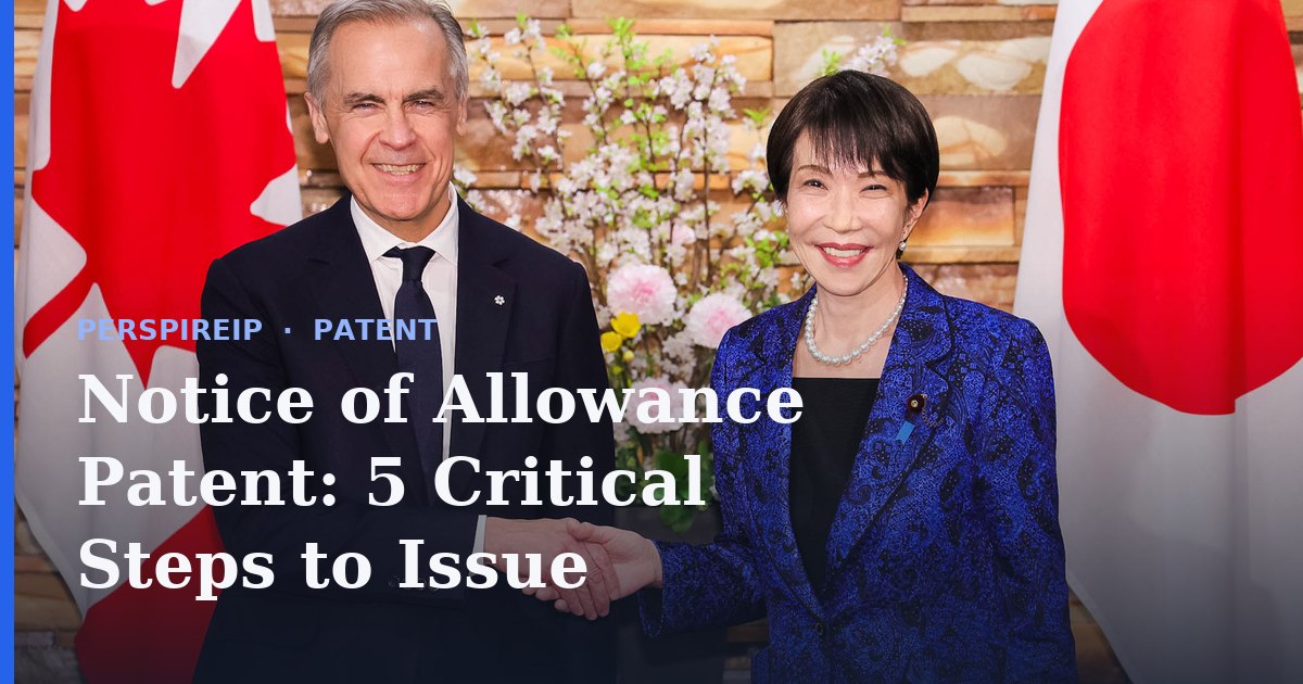 Notice of allowance patent letter from the USPTO