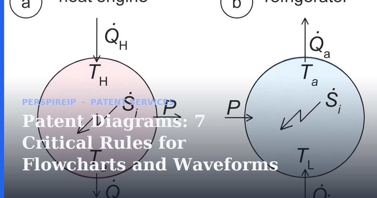 Engineer reviewing patent diagrams and schematic flowcharts