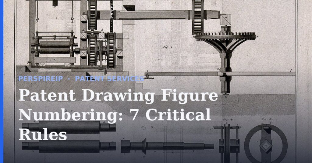 Patent drawing figure numbering on a set of utility patent sheets
