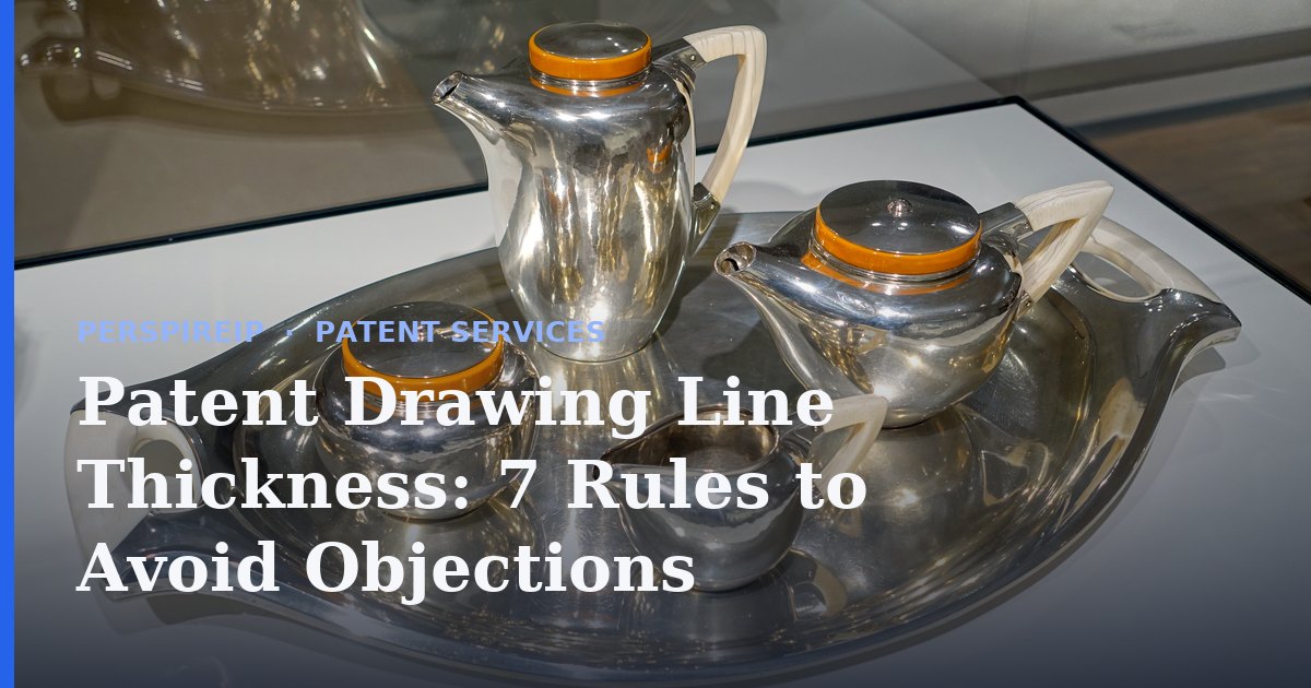 Patent drawing line thickness checked on a technical figure before filing