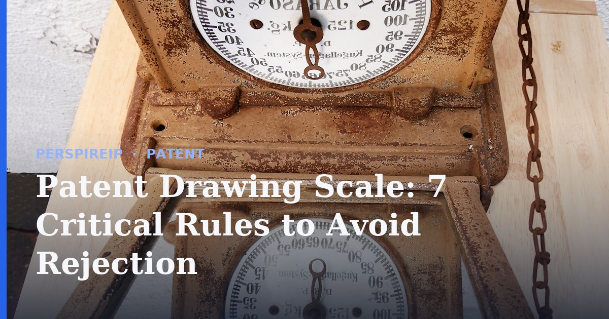 patent drawing scale - a technical patent illustration measured against a rule to confirm it survives two-thirds reduction