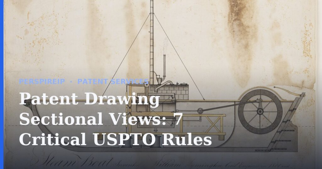 Draftsman preparing patent drawing sectional views with hatching