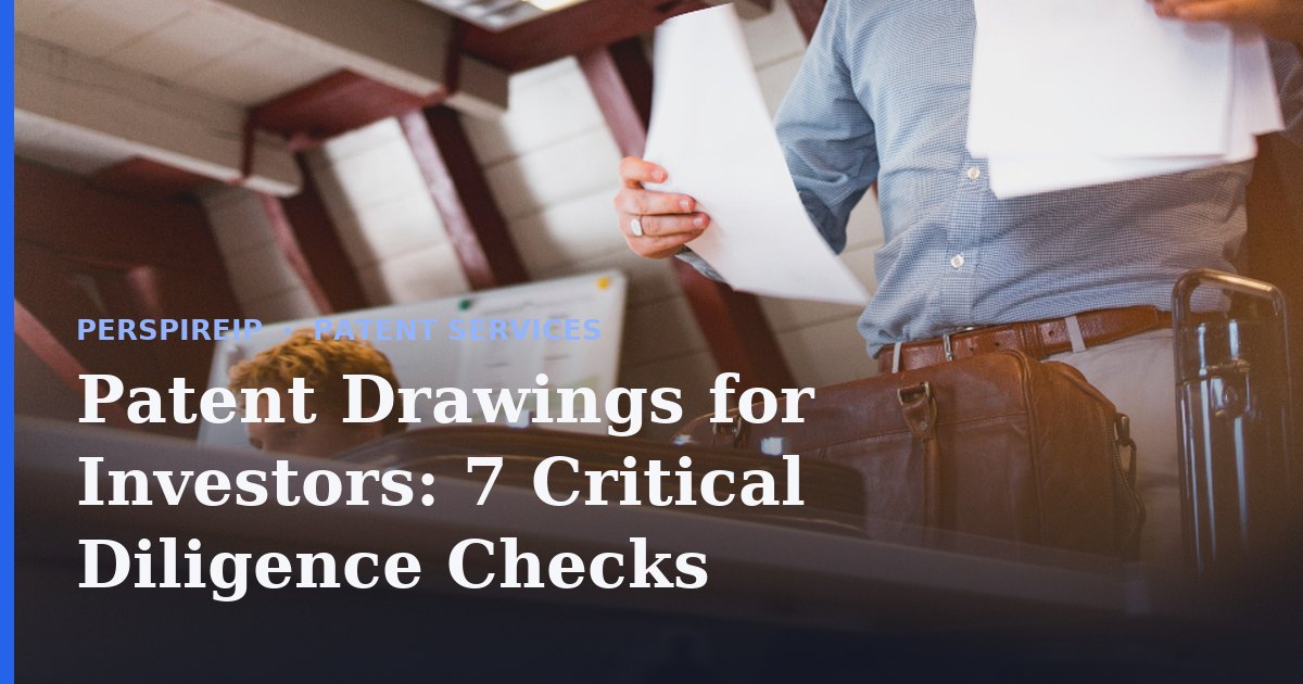 Patent drawings for investors under review in a due diligence meeting