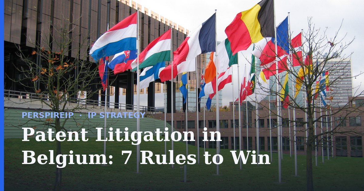 Patent litigation in Belgium courtroom and legal documents