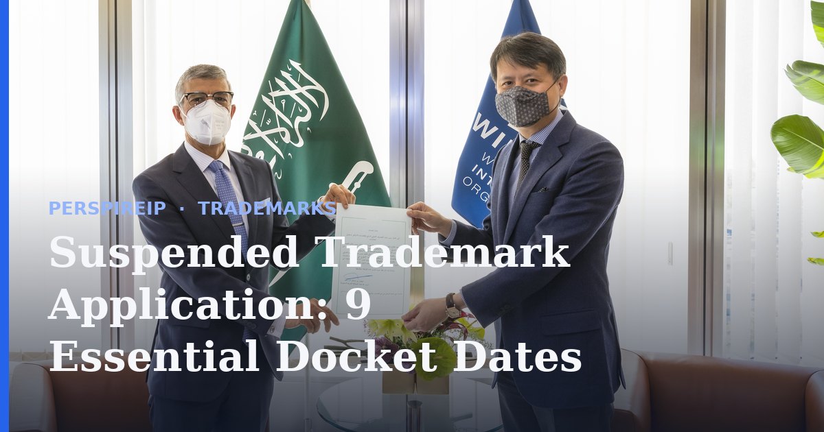suspended trademark application docket showing the six-month USPTO review cycle and the three-month suspension inquiry response clock
