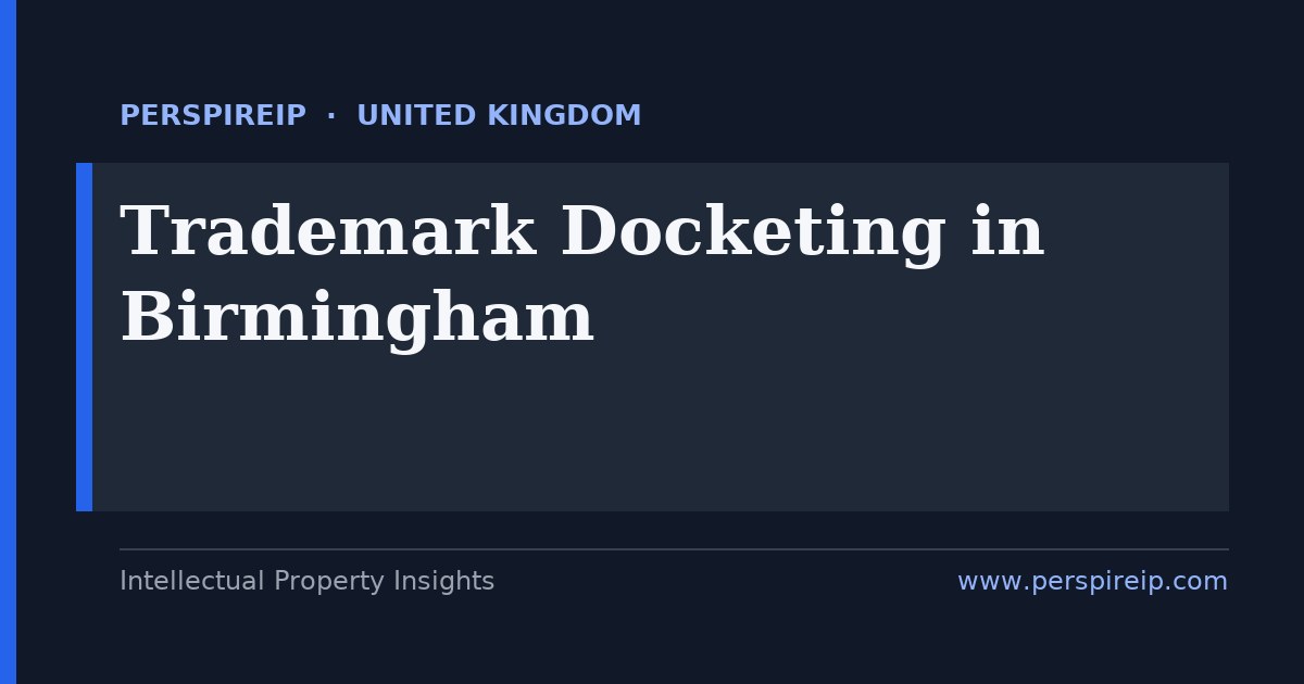 trademark docketing Birmingham deadline calendar for automotive, Jewellery Quarter and medtech brands tracking the UKIPO filing-date renewal, the two-month plus TM7A opposition window, the five-year non-use clock, the Brexit comparable UK mark anniversary and the WIPO Madrid clock by PerspireIP