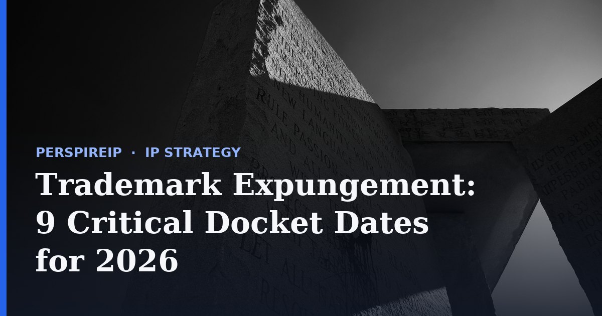 Trademark expungement exposure chart mapping the three-year, five-year and ten-year windows against Section 8 and Section 9 maintenance dates