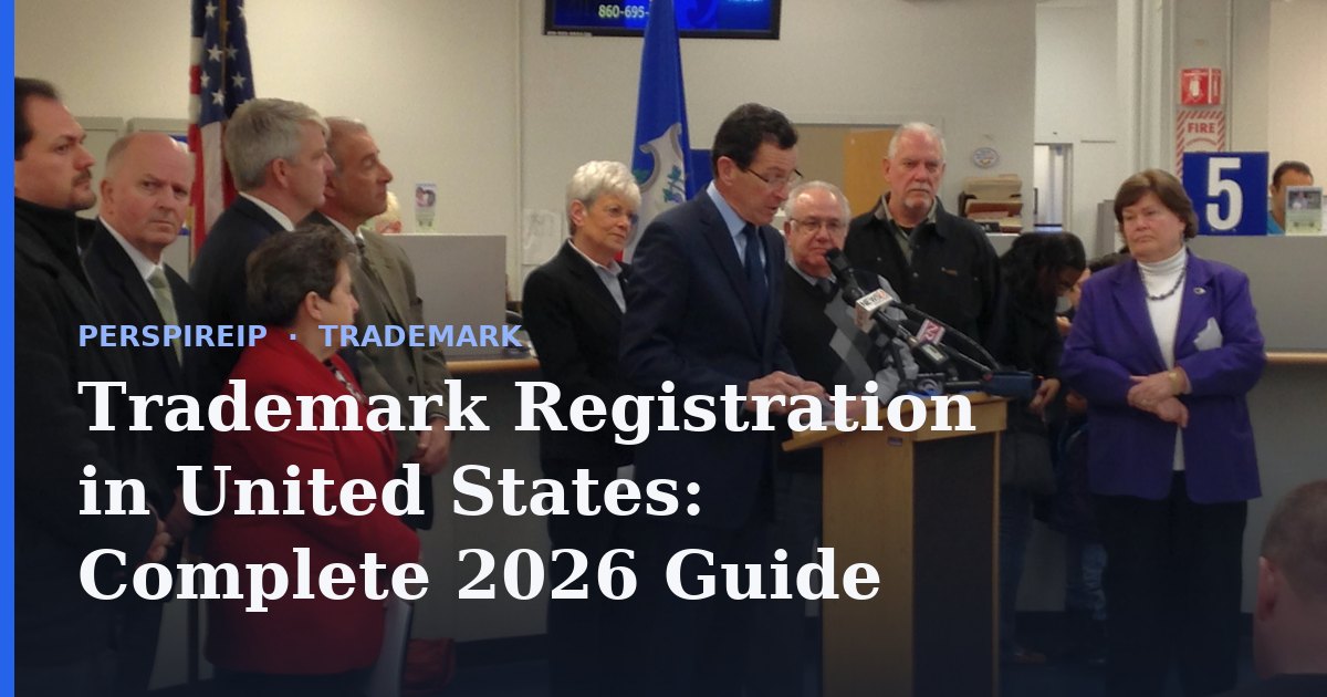 Trademark registration in United States USPTO application on a desk
