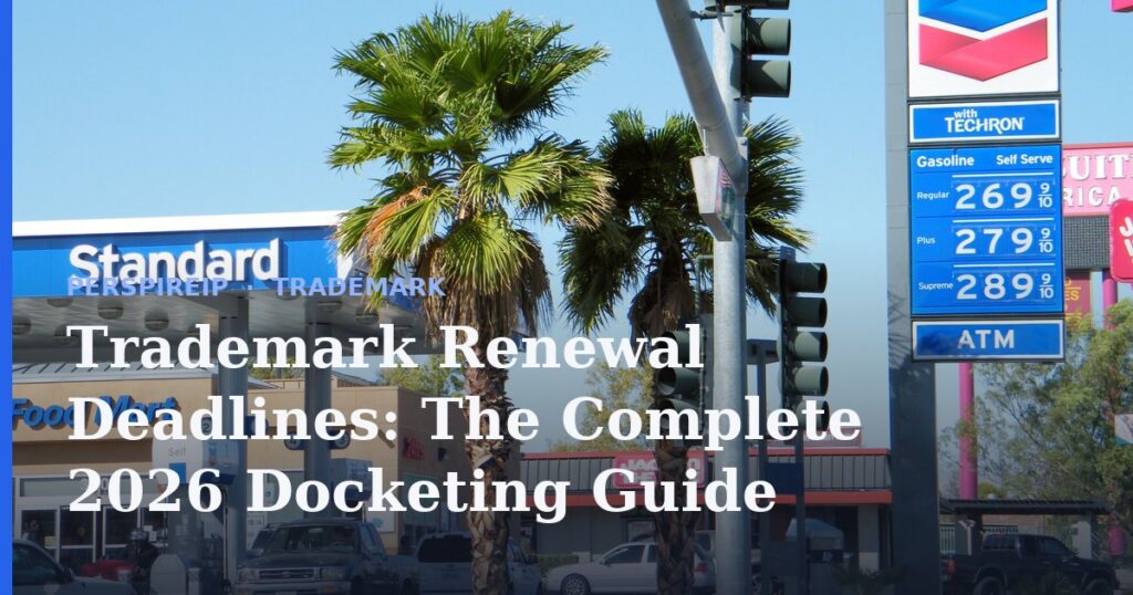 Trademark renewal deadlines shown on a docketing calendar for Sections 8, 9 and 71
