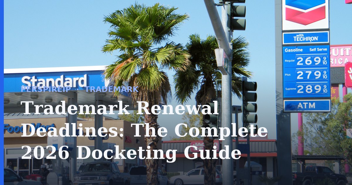 Trademark renewal deadlines shown on a docketing calendar for Sections 8, 9 and 71