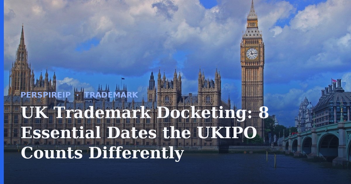 UK trademark docketing calendar showing UKIPO renewal, restoration and opposition windows beside USPTO section 8 and section 9 dates